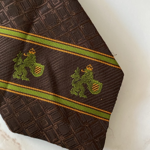 Brown and Green Patterned Men's Tie - Picture 4 of 5